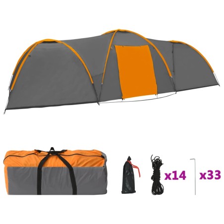 vidaXL Tienda de campaña iglú 8 personas gris y naranja 650x240x190 cm