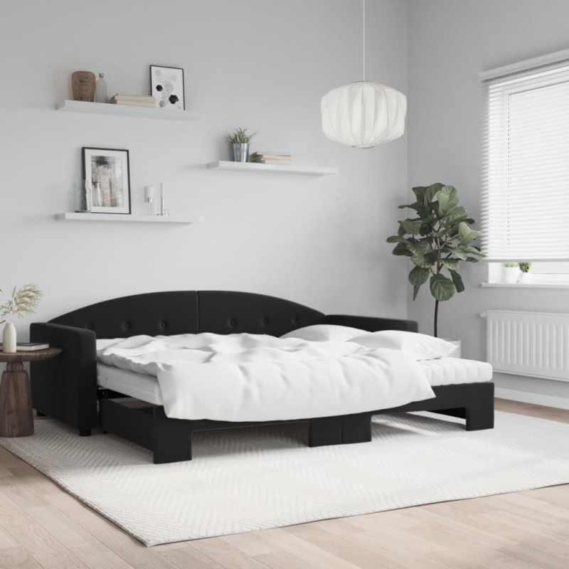 vidaXL Sofá cama nido con colchón terciopelo negro 90x200 cm vidaXL Sofá cama nido con colchón terciopelo negro 90x200 cm
