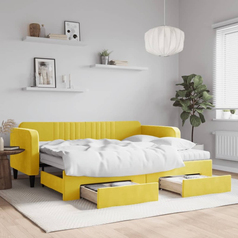vidaXL Sofá cama nido con cajones terciopelo amarillo 90x200 cm vidaXL Sofá cama nido con cajones terciopelo amarillo 90x200 cm