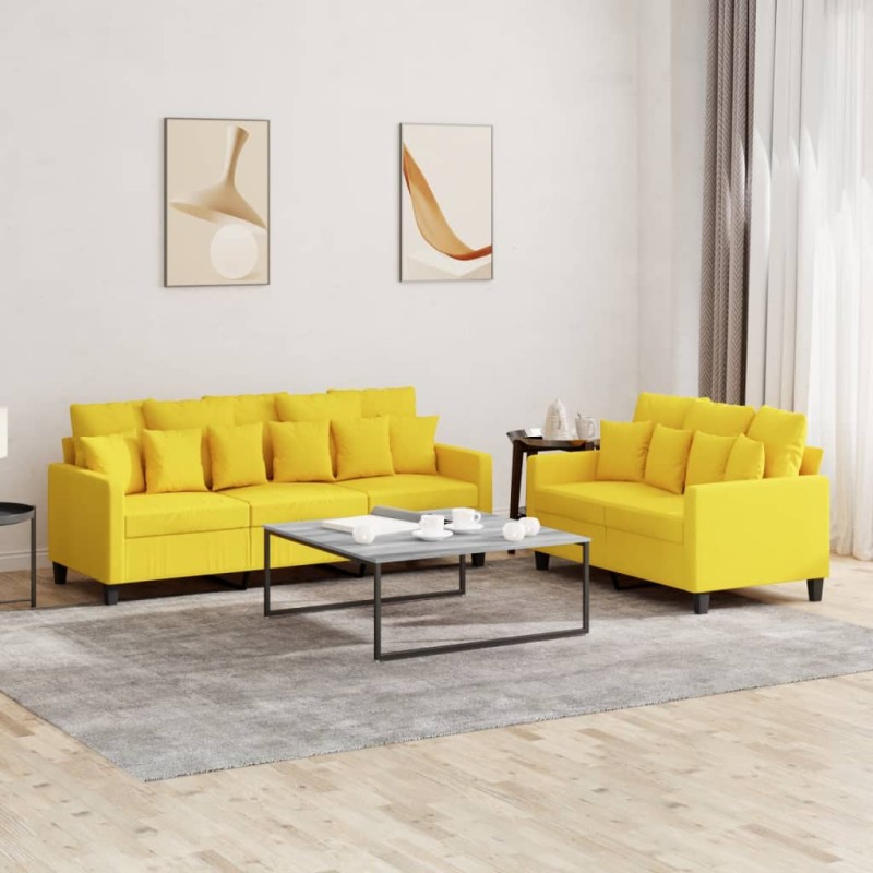 vidaXL Juego de sofás con cojines 2 piezas tela amarillo claro vidaXL Juego de sofás con cojines 2 piezas tela amarillo claro