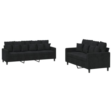 vidaXL Juego de sofás con cojines 2 piezas terciopelo negro