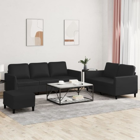 vidaXL Juego de sofás con cojines 3 piezas cuero sintético negro