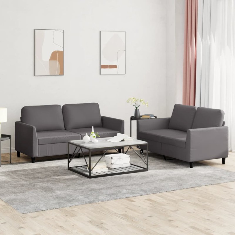 vidaXL Juego de sofás con cojines 2 piezas cuero sintético gris