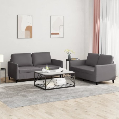 vidaXL Juego de sofás con cojines 2 piezas cuero sintético gris