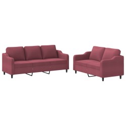 vidaXL Juego de sofás con cojines 2 piezas tela rojo tinto