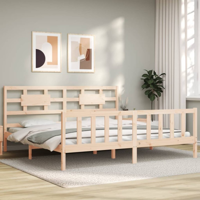 vidaXL Estructura de cama de matrimonio con cabecero madera maciza vidaXL Estructura de cama de matrimonio con cabecero madera maciza