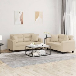 vidaXL Juego de sofás con cojines 2 piezas tela microfibra crema