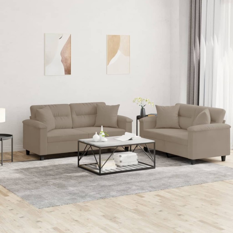 vidaXL Juego de sofás con cojines 2 piezas tela microfibra gris taupe vidaXL Juego de sofás con cojines 2 piezas tela microfibra gris taupe
