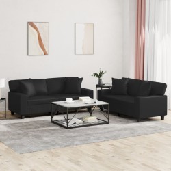 vidaXL Juego de sofás con cojines 2 piezas cuero sintético negro