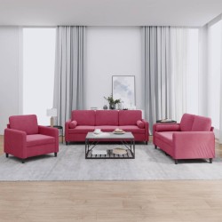 vidaXL Juego de sofás con cojines 3 piezas terciopelo rojo tinto