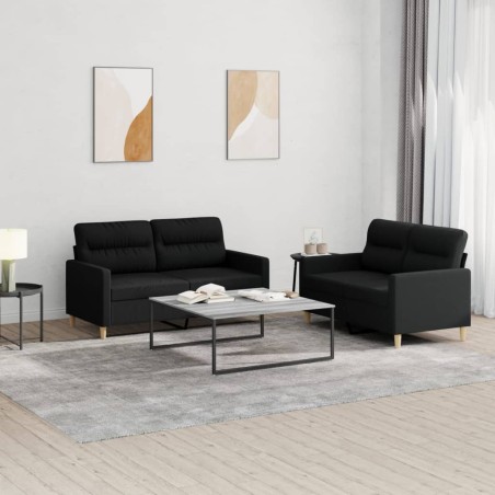 vidaXL Juego de sofás con cojines 2 piezas tela negro