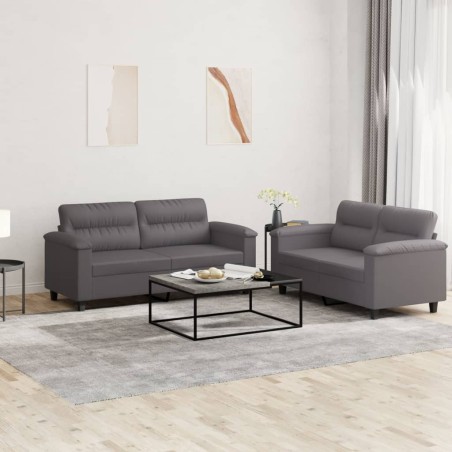 vidaXL Juego de sofás con cojines 2 piezas cuero sintético gris