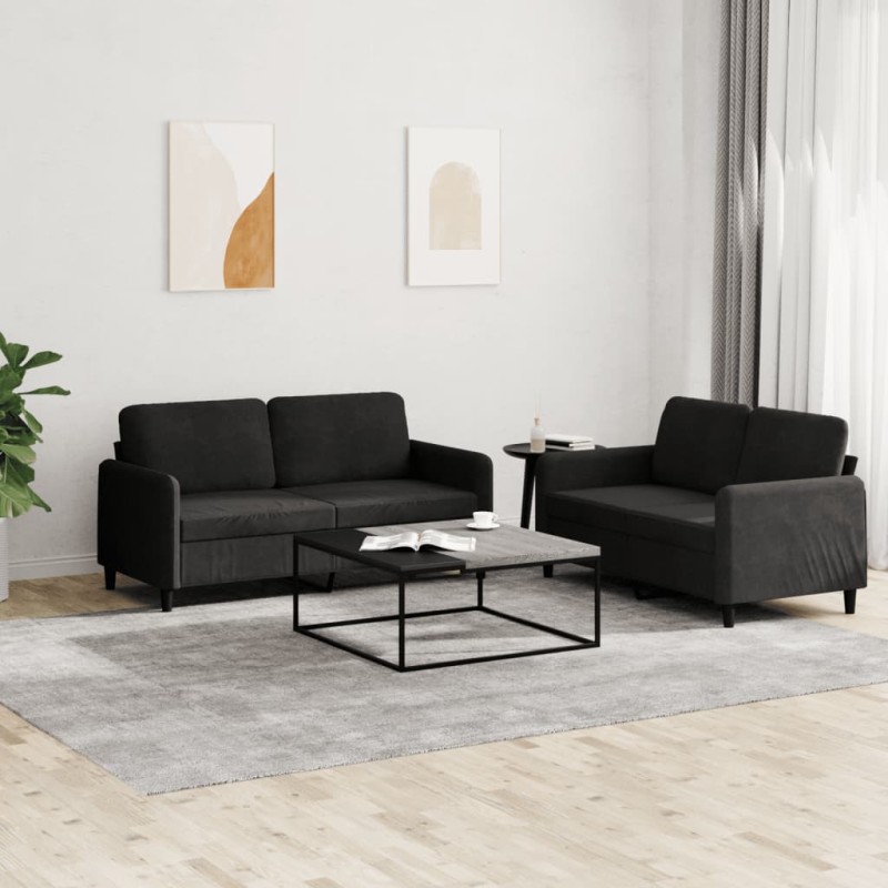 vidaXL Juego de sofás 2 piezas terciopelo negro vidaXL Juego de sofás 2 piezas terciopelo negro