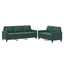vidaXL Juego de sofás con cojines 2 piezas terciopelo verde oscuro