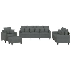 vidaXL Juego de sofás con cojines 4 piezas tela gris oscuro