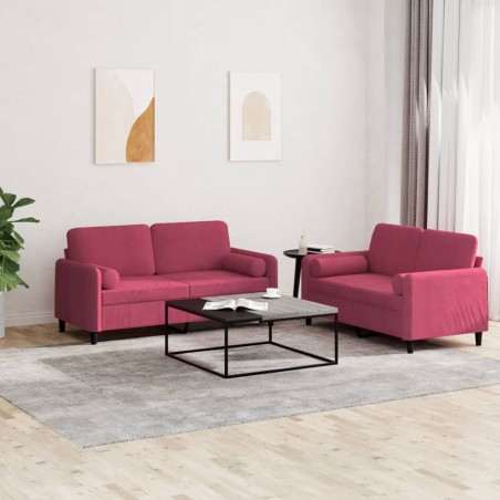 vidaXL Juego de sofás con cojines 2 piezas terciopelo rojo tinto