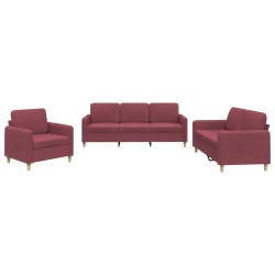 vidaXL Juego de sofás con cojines 3 piezas tela rojo tinto