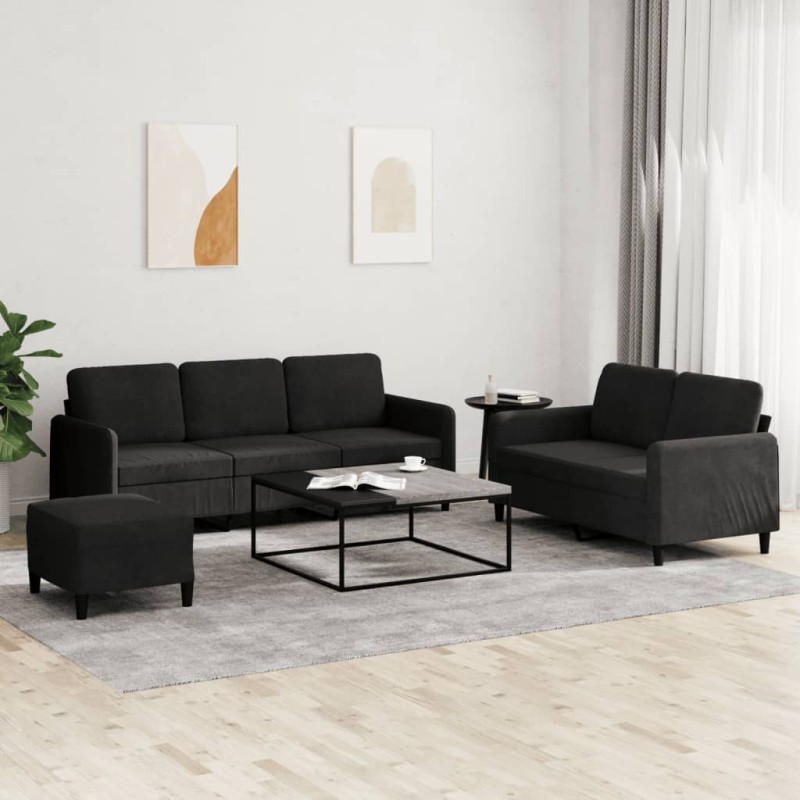 vidaXL Juego de sofás 3 piezas terciopelo negro vidaXL Juego de sofás 3 piezas terciopelo negro