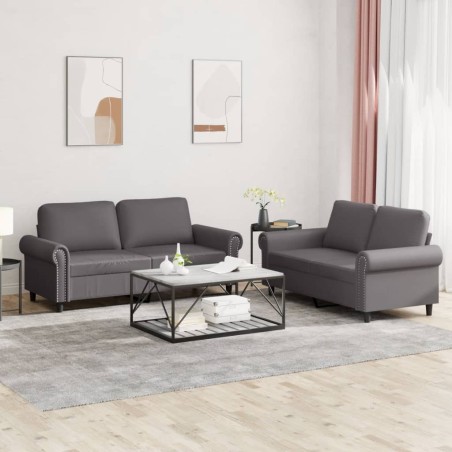 vidaXL Juego de sofás con cojines 2 piezas cuero sintético gris