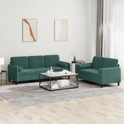 vidaXL Juego de sofás con cojines 2 piezas terciopelo verde oscuro