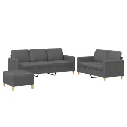vidaXL Juego de sofás con cojines 3 piezas tela gris oscuro