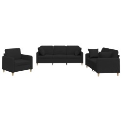 vidaXL Juego de sofás con cojines 3 piezas tela negro