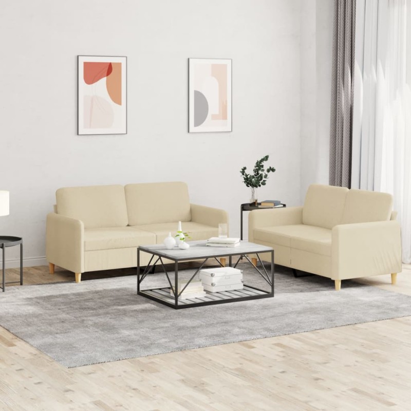 vidaXL Juego de sofás con cojines 2 piezas tela crema
