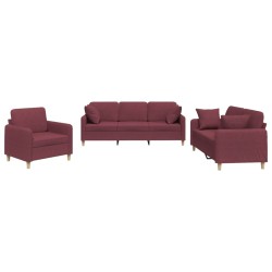 vidaXL Juego de sofás con cojines 3 piezas tela rojo tinto