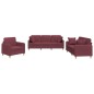 vidaXL Juego de sofás con cojines 3 piezas tela rojo tinto vidaXL Juego de sofás con cojines 3 piezas tela rojo tinto