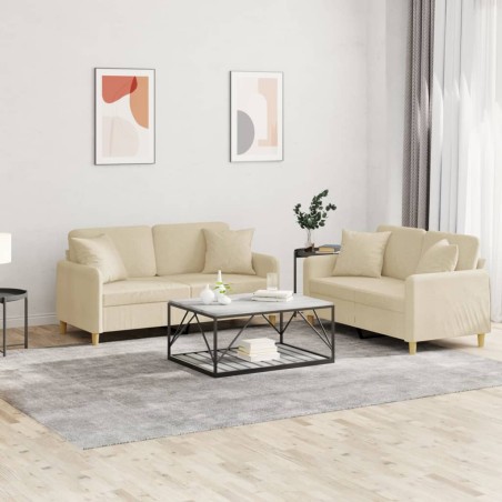vidaXL Juego de sofás con cojines 2 piezas tela crema