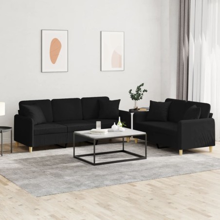 vidaXL Juego de sofás con cojines 2 piezas tela negro