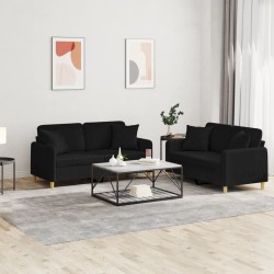 vidaXL Juego de sofás con cojines 2 piezas tela negro