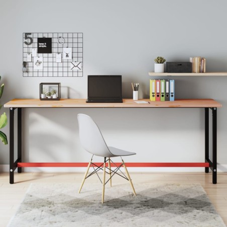 vidaXL Banco de trabajo madera maciza de haya y metal 220x55x81,5 cm