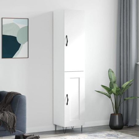 vidaXL Aparador alto madera contrachapada blanco brillo 34,5x34x180 cm