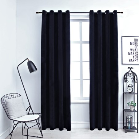 vidaXL Cortinas opacas con anillas 2 uds terciopelo negro 140x245 cm