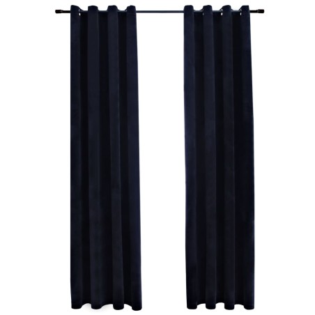 vidaXL Cortinas opacas con anillas 2 uds terciopelo negro 140x245 cm