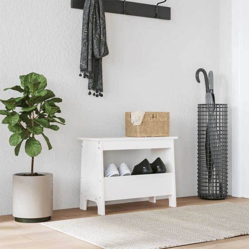 vidaXL Banco de recibidor madera maciza de pino blanco 60x28x45 cm vidaXL Banco de recibidor madera maciza de pino blanco 60x28x45 cm