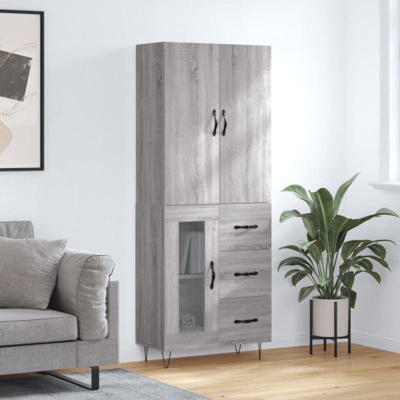 vidaXL Aparador alto madera contrachapada gris sonoma 69,5x34x180 cm vidaXL Aparador alto madera contrachapada gris sonoma 69,5x34x180 cm