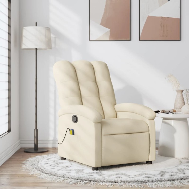 vidaXL Sillón de masaje reclinable de tela crema vidaXL Sillón de masaje reclinable de tela crema