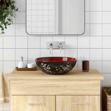 vidaXL Lavabo sobre encimera redondo cerámica rojo y negro Φ41x14 cm