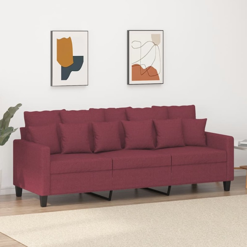vidaXL Sofá de 3 plazas de tela rojo tinto 180 cm vidaXL Sofá de 3 plazas de tela rojo tinto 180 cm