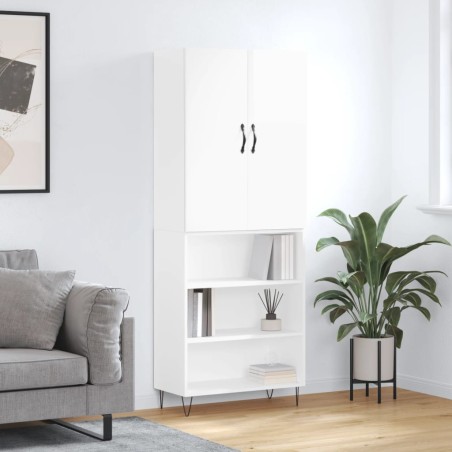 vidaXL Aparador alto madera contrachapada blanco brillo 69,5x34x180 cm