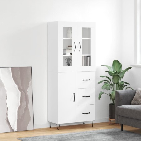vidaXL Aparador alto madera contrachapada blanco brillo 69,5x34x180 cm