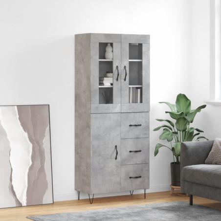 vidaXL Aparador alto madera contrachapada gris hormigón 69,5x34x180 cm