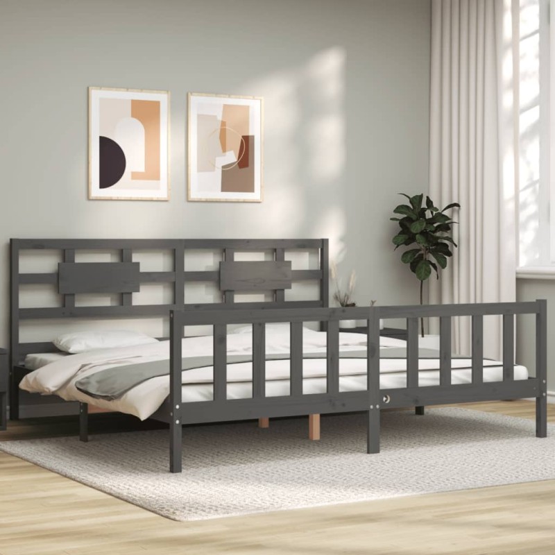 vidaXL Estructura cama de matrimonio con cabecero madera maciza gris