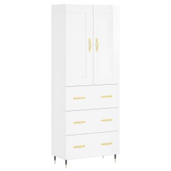 vidaXL Aparador alto madera contrachapada blanco brillo 69,5x34x180 cm