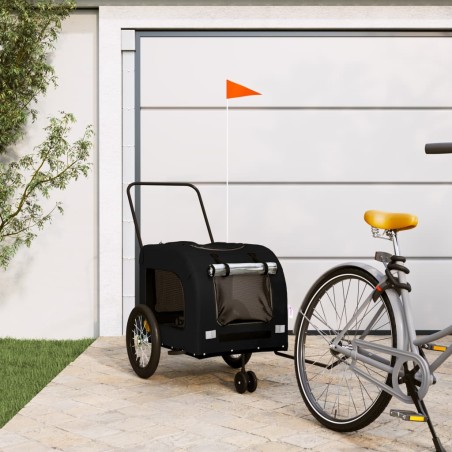 vidaXL Remolque de bicicleta mascotas hierro tela Oxford negro
