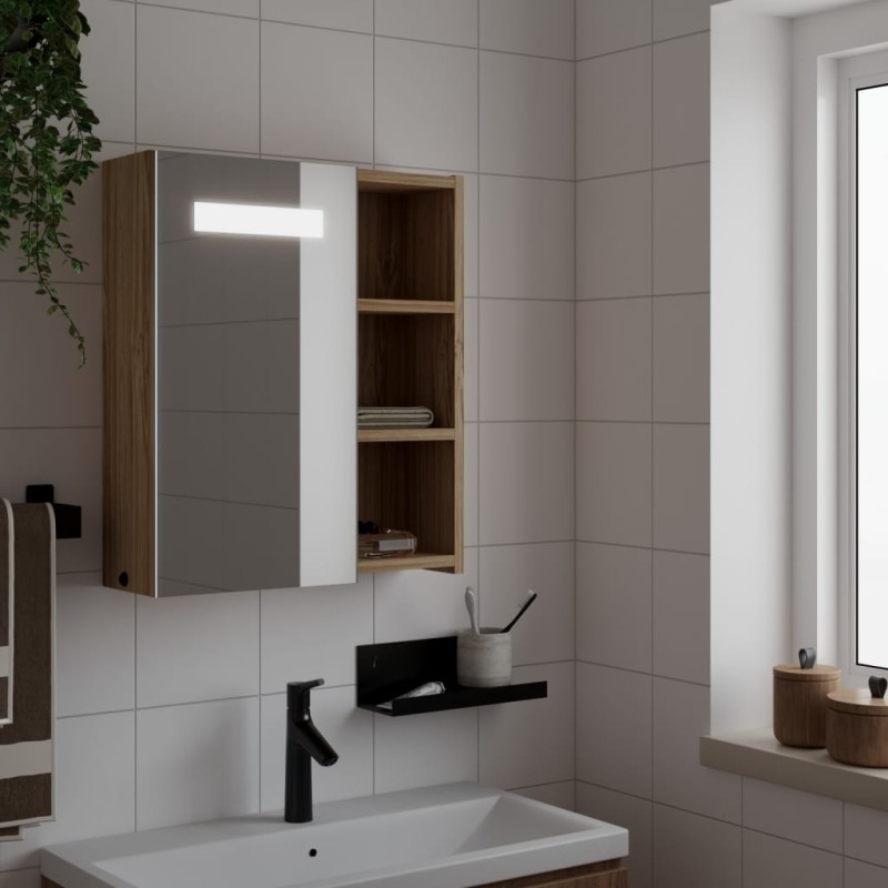 vidaXL Mueble de baño con espejo y luz LED roble 45x13x52 cm vidaXL Mueble de baño con espejo y luz LED roble 45x13x52 cm