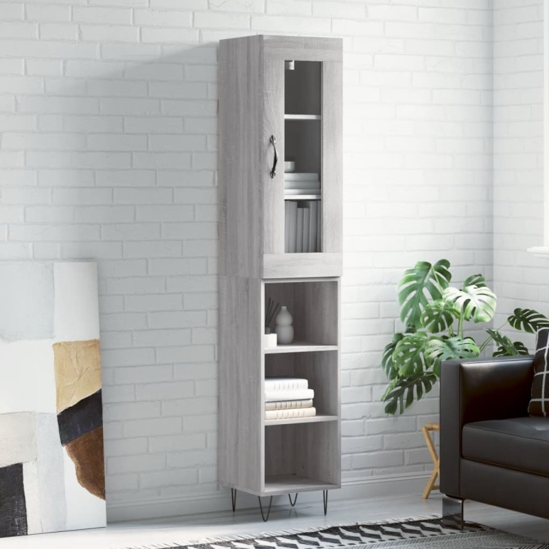 vidaXL Aparador alto madera contrachapada gris Sonoma 34,5x34x180 cm vidaXL Aparador alto madera contrachapada gris Sonoma 34,5x34x180 cm
