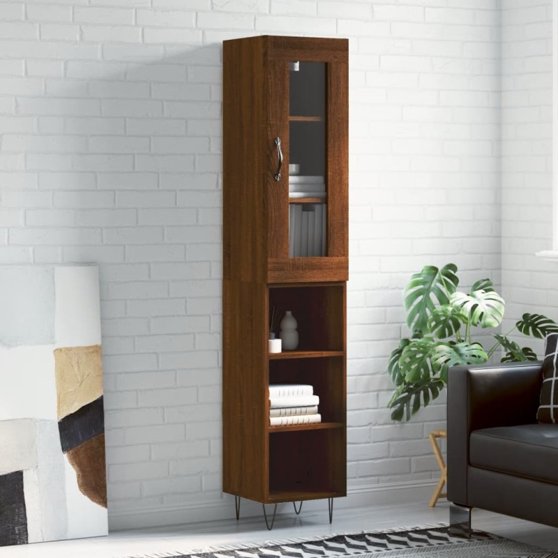 vidaXL Aparador alto madera contrachapada roble marrón 34,5x34x180 cm vidaXL Aparador alto madera contrachapada roble marrón 34,5x34x180 cm
